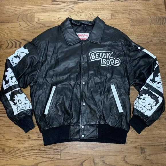 Betty Boop レザーボンバージャケット Vintage 1990s Betty Boop Leather Varsity Jacket / American